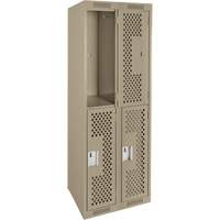 Clean Line Lockers, 2 -tier, Bank of 2, 24" x 12" x 72", Steel, Beige, Rivet (Assembled), Perforated Auto-Cam