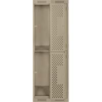 Clean Line Lockers, 2 -tier, Bank of 2, 24" x 12" x 72", Steel, Beige, Rivet (Assembled), Perforated Auto-Cam