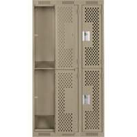 Clean Line Lockers, 2 -tier, Bank of 3, 36" x 12" x 72", Steel, Beige, Rivet (Assembled), Perforated Auto-Cam
