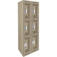Clean Line Lockers, 3 -tier, Bank of 2, 24" x 12" x 72", Steel, Beige, Rivet (Assembled), Perforated Auto-Cam