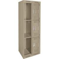 Clean Line Lockers, 3 -tier, Bank of 2, 24" x 12" x 72", Steel, Beige, Rivet (Assembled), Perforated Auto-Cam