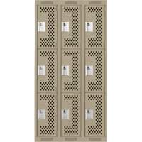 Casiers Clean Line, 3 niveaux, Bloc de 3, 36" x 12" x 72", Acier, Beige, Rivet (assembl&eacute;), Perfor&eacute; Auto-Cam