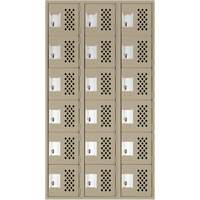 Assembled Lockerettes Clean Line Perforated Economy Lockers, 6 -tier, Bank of 3, 18" x 72" x 12", Steel Auto-Cam