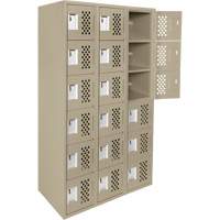 Assembled Lockerettes Clean Line Perforated Economy Lockers, 6 -tier, Bank of 3, 18" x 72" x 12", Steel Auto-Cam