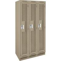 Clean Line Lockers, Bank of 3, 36" x 12" x 76", Steel, Beige, Rivet (Assembled), Perforated Auto-Cam