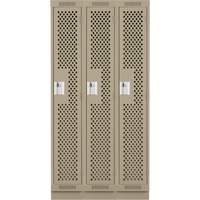 Clean Line Lockers, Bank of 3, 36" x 12" x 76", Steel, Beige, Rivet (Assembled), Perforated Auto-Cam