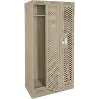 Clean Line Lockers, Bank of 3, 36" x 12" x 76", Steel, Beige, Rivet (Assembled), Perforated Auto-Cam