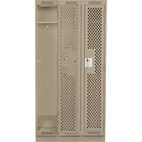 Clean Line Lockers, Bank of 3, 36" x 12" x 76", Steel, Beige, Rivet (Assembled), Perforated Auto-Cam