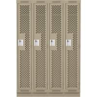 Clean Line Lockers, Bank of 4, 48" x 12" x 76", Steel, Beige, Rivet (Assembled), Perforated Auto-Cam