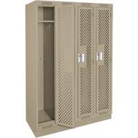 Clean Line Lockers, Bank of 4, 48" x 12" x 76", Steel, Beige, Rivet (Assembled), Perforated Auto-Cam