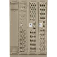 Clean Line Lockers, Bank of 4, 48" x 12" x 76", Steel, Beige, Rivet (Assembled), Perforated Auto-Cam