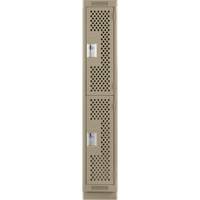 Clean Line Lockers, 2 -tier, 12" x 12" x 76", Steel, Beige, Rivet (Assembled), Perforated Auto-Cam