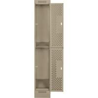 Clean Line Lockers, 2 -tier, 12" x 12" x 76", Steel, Beige, Rivet (Assembled), Perforated Auto-Cam