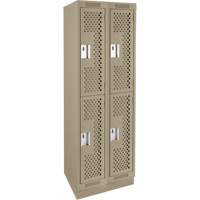 Clean Line Lockers, 2 -tier, Bank of 2, 24" x 12" x 76", Steel, Beige, Rivet (Assembled), Perforated Auto-Cam
