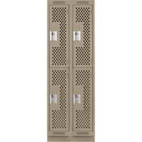 Clean Line Lockers, 2 -tier, Bank of 2, 24" x 12" x 76", Steel, Beige, Rivet (Assembled), Perforated Auto-Cam