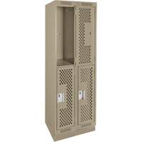 Clean Line Lockers, 2 -tier, Bank of 2, 24" x 12" x 76", Steel, Beige, Rivet (Assembled), Perforated Auto-Cam
