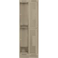 Clean Line Lockers, 2 -tier, Bank of 2, 24" x 12" x 76", Steel, Beige, Rivet (Assembled), Perforated Auto-Cam