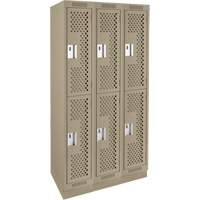 Clean Line Lockers, 2 -tier, Bank of 3, 36" x 12" x 76", Steel, Beige, Rivet (Assembled), Perforated Auto-Cam