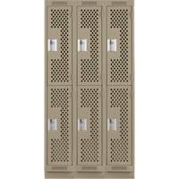 Clean Line Lockers, 2 -tier, Bank of 3, 36" x 12" x 76", Steel, Beige, Rivet (Assembled), Perforated Auto-Cam