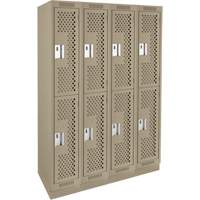 Clean Line Lockers, 2 -tier, Bank of 4, 48" x 12" x 76", Steel, Beige, Rivet (Assembled), Perforated Auto-Cam
