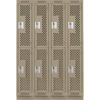 Clean Line Lockers, 2 -tier, Bank of 4, 48" x 12" x 76", Steel, Beige, Rivet (Assembled), Perforated Auto-Cam