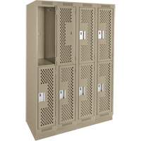 Clean Line Lockers, 2 -tier, Bank of 4, 48" x 12" x 76", Steel, Beige, Rivet (Assembled), Perforated Auto-Cam