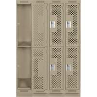 Clean Line Lockers, 2 -tier, Bank of 4, 48" x 12" x 76", Steel, Beige, Rivet (Assembled), Perforated Auto-Cam