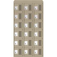 Assembled Lockerettes Clean Line Perforated Economy Lockers, 6 -tier, Bank of 3, 18" x 72" x 12", Steel Auto-Cam