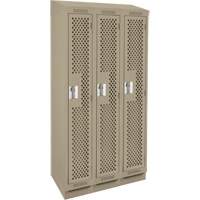 Clean Line Lockers, Bank of 3, 36" x 18" x 82", Steel, Beige, Rivet (Assembled), Perforated Auto-Cam