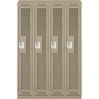 Clean Line Lockers, Bank of 4, 48" x 18" x 82", Steel, Beige, Rivet (Assembled), Perforated Auto-Cam