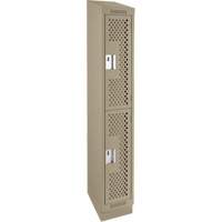 Clean Line Lockers, 2 -tier, 12" x 12" x 82", Steel, Beige, Rivet (Assembled), Perforated Auto-Cam