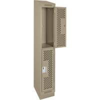Clean Line Lockers, 2 -tier, 12" x 12" x 82", Steel, Beige, Rivet (Assembled), Perforated Auto-Cam