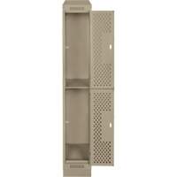 Clean Line Lockers, 2 -tier, 12" x 12" x 82", Steel, Beige, Rivet (Assembled), Perforated Auto-Cam