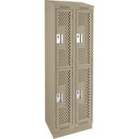 Clean Line Lockers, 2 -tier, Bank of 2, 24" x 12" x 82", Steel, Beige, Rivet (Assembled), Perforated Auto-Cam