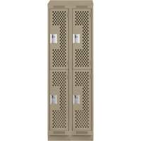 Clean Line Lockers, 2 -tier, Bank of 2, 24" x 12" x 82", Steel, Beige, Rivet (Assembled), Perforated Auto-Cam