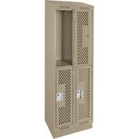 Clean Line Lockers, 2 -tier, Bank of 2, 24" x 12" x 82", Steel, Beige, Rivet (Assembled), Perforated Auto-Cam