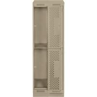Clean Line Lockers, 2 -tier, Bank of 2, 24" x 12" x 82", Steel, Beige, Rivet (Assembled), Perforated Auto-Cam