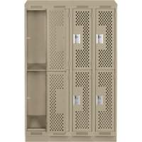 Clean Line Lockers, 2 -tier, Bank of 4, 48" x 12" x 82", Steel, Beige, Rivet (Assembled), Perforated Auto-Cam