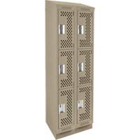 Clean Line Lockers, 3 -tier, Bank of 2, 24" x 18" x 82", Steel, Beige, Rivet (Assembled), Perforated Auto-Cam