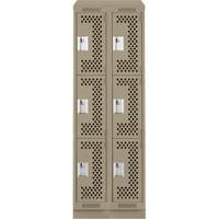 Clean Line Lockers, 3 -tier, Bank of 2, 24" x 18" x 82", Steel, Beige, Rivet (Assembled), Perforated Auto-Cam