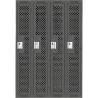 Clean Line Lockers, Bank of 4, 48" x 12" x 72", Steel, Charcoal, Rivet (Assembled), Perforated Auto-Cam