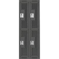 Clean Line Lockers, 2 -tier, Bank of 2, 24" x 12" x 72", Steel, Charcoal, Rivet (Assembled), Perforated Auto-Cam