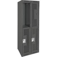 Clean Line Lockers, 2 -tier, Bank of 2, 24" x 12" x 72", Steel, Charcoal, Rivet (Assembled), Perforated Auto-Cam