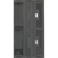 Clean Line Lockers, 2 -tier, Bank of 3, 36" x 12" x 72", Steel, Charcoal, Rivet (Assembled), Perforated Auto-Cam