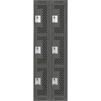Clean Line Lockers, 3 -tier, Bank of 2, 24" x 12" x 72", Steel, Charcoal, Rivet (Assembled), Perforated Auto-Cam