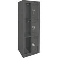 Clean Line Lockers, 3 -tier, Bank of 2, 24" x 12" x 72", Steel, Charcoal, Rivet (Assembled), Perforated Auto-Cam