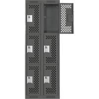 Clean Line Lockers, 3 -tier, Bank of 2, 24" x 12" x 72", Steel, Charcoal, Rivet (Assembled), Perforated Auto-Cam