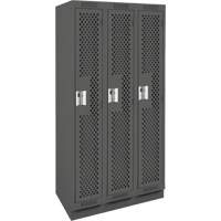 Clean Line Lockers, Bank of 3, 36" x 12" x 76", Steel, Charcoal, Rivet (Assembled), Perforated Auto-Cam