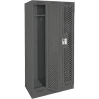 Clean Line Lockers, Bank of 3, 36" x 12" x 76", Steel, Charcoal, Rivet (Assembled), Perforated Auto-Cam