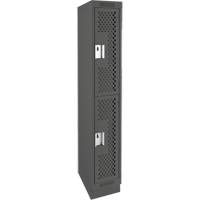Clean Line Lockers, 2 -tier, 12" x 12" x 76", Steel, Charcoal, Rivet (Assembled), Perforated Auto-Cam